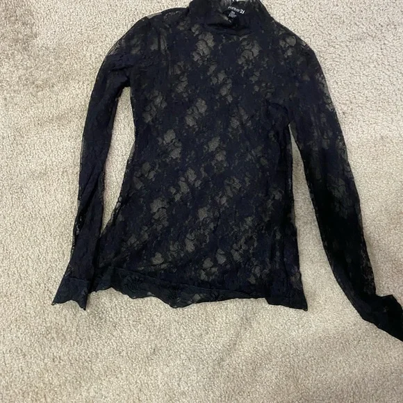 Forever 21 mock turtle neck in black see through lace - Picture 3 of 5